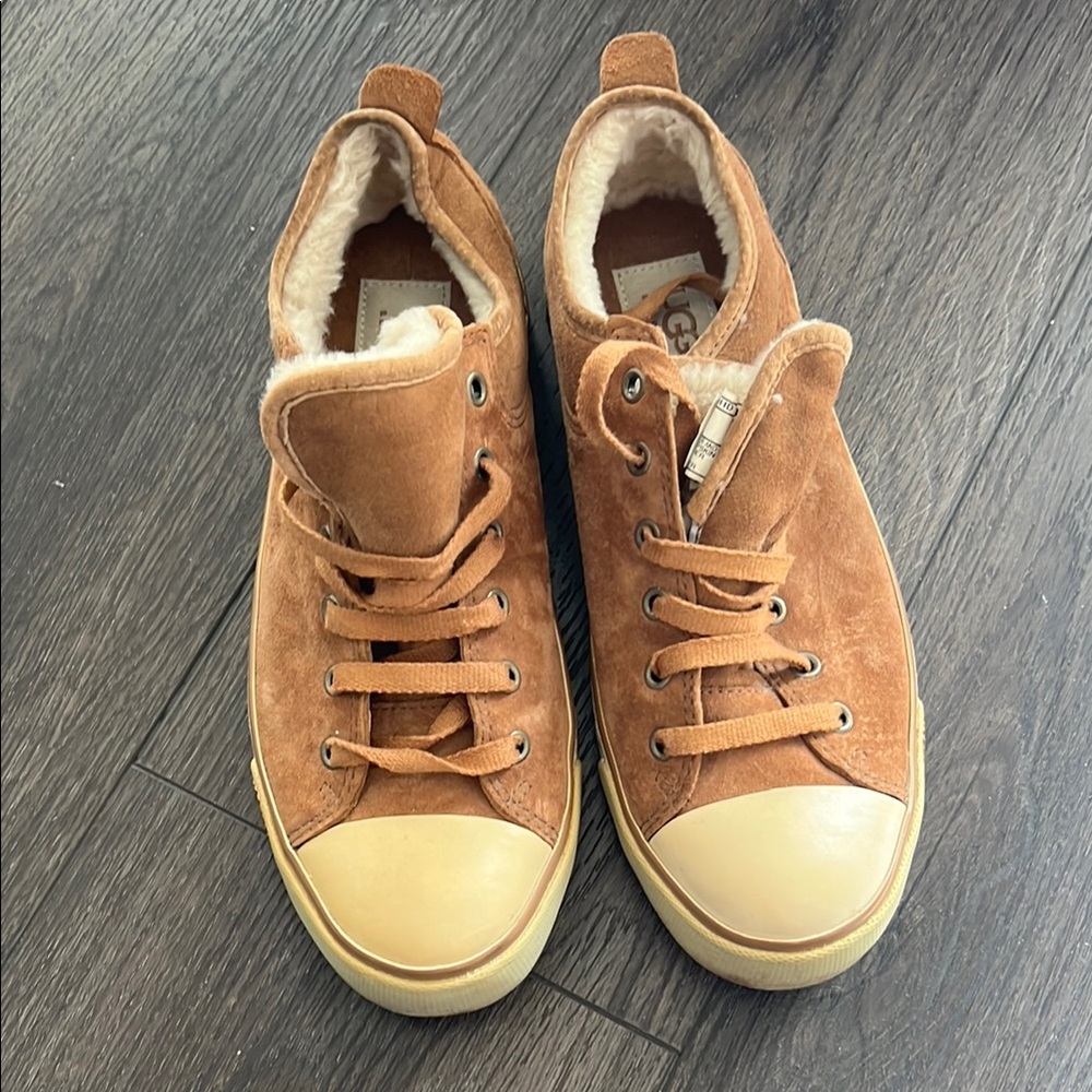 Brown Suede Sneakers with Cream Accents